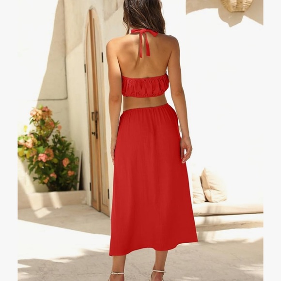 DEEP SELF Women's Summer Midi Dress Sleeveless Halter Neck Long Dress Casul - Picture 4 of 6